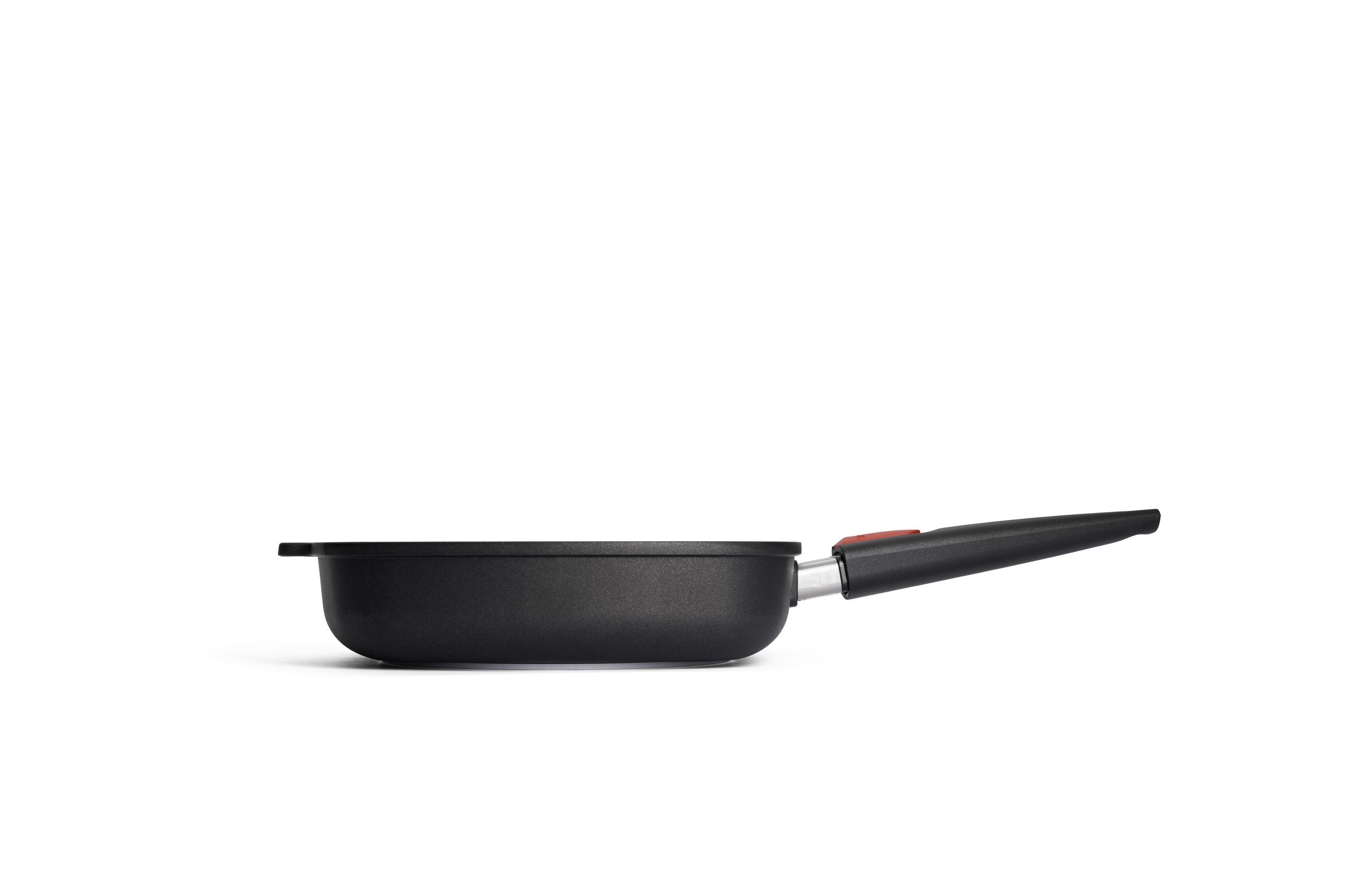 Nowo Titanium Gusspfanne, viereckig Seitenansicht | 26x26cm | Stiel - Abnehmbar | Alle Herdarten inkl. Induktion