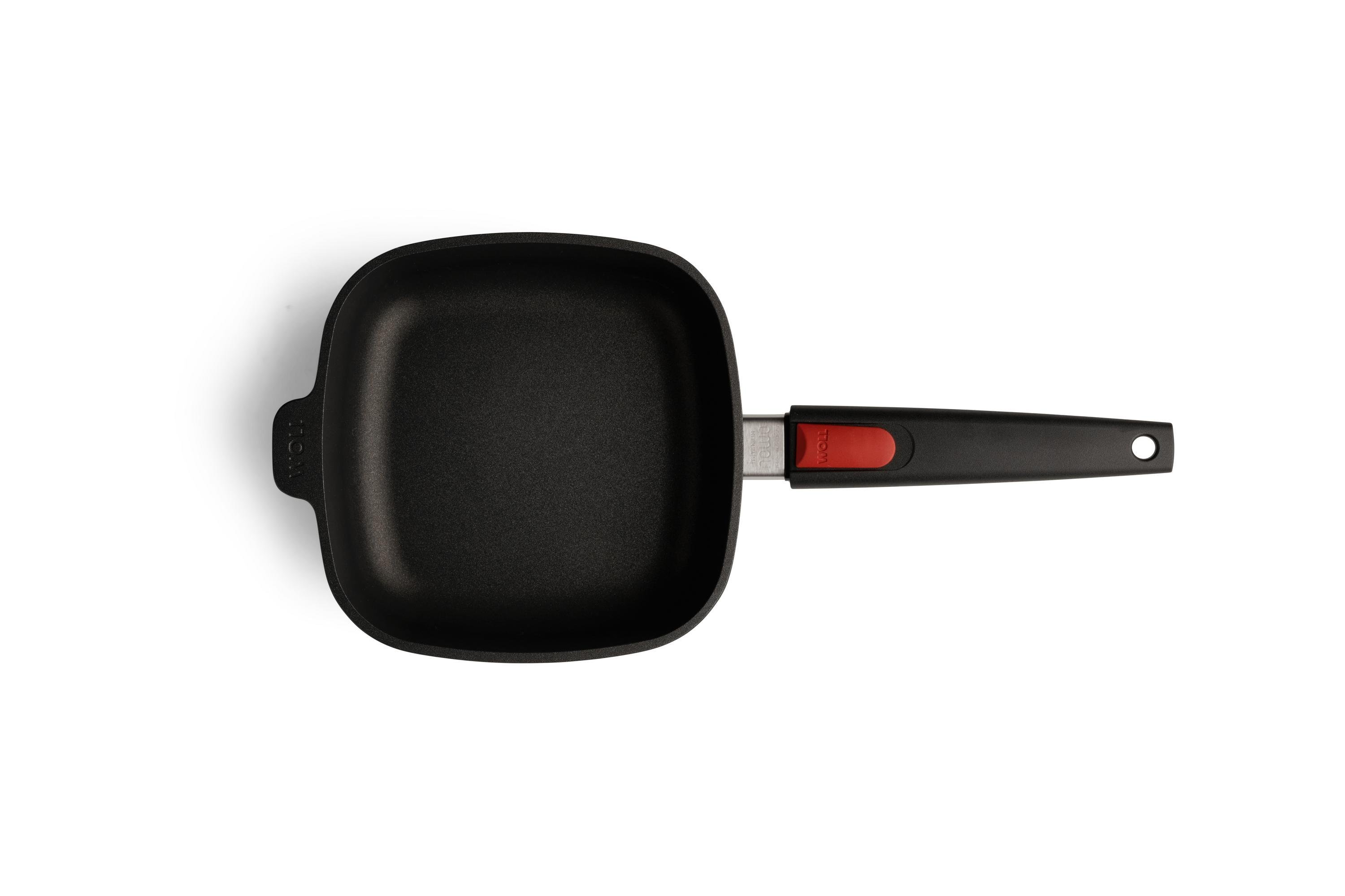 Nowo Titanium Gusspfanne, viereckig Draufsicht | Stiel - Abnehmbar | Alle Herdarten inkl. Induktion | 20x20cm