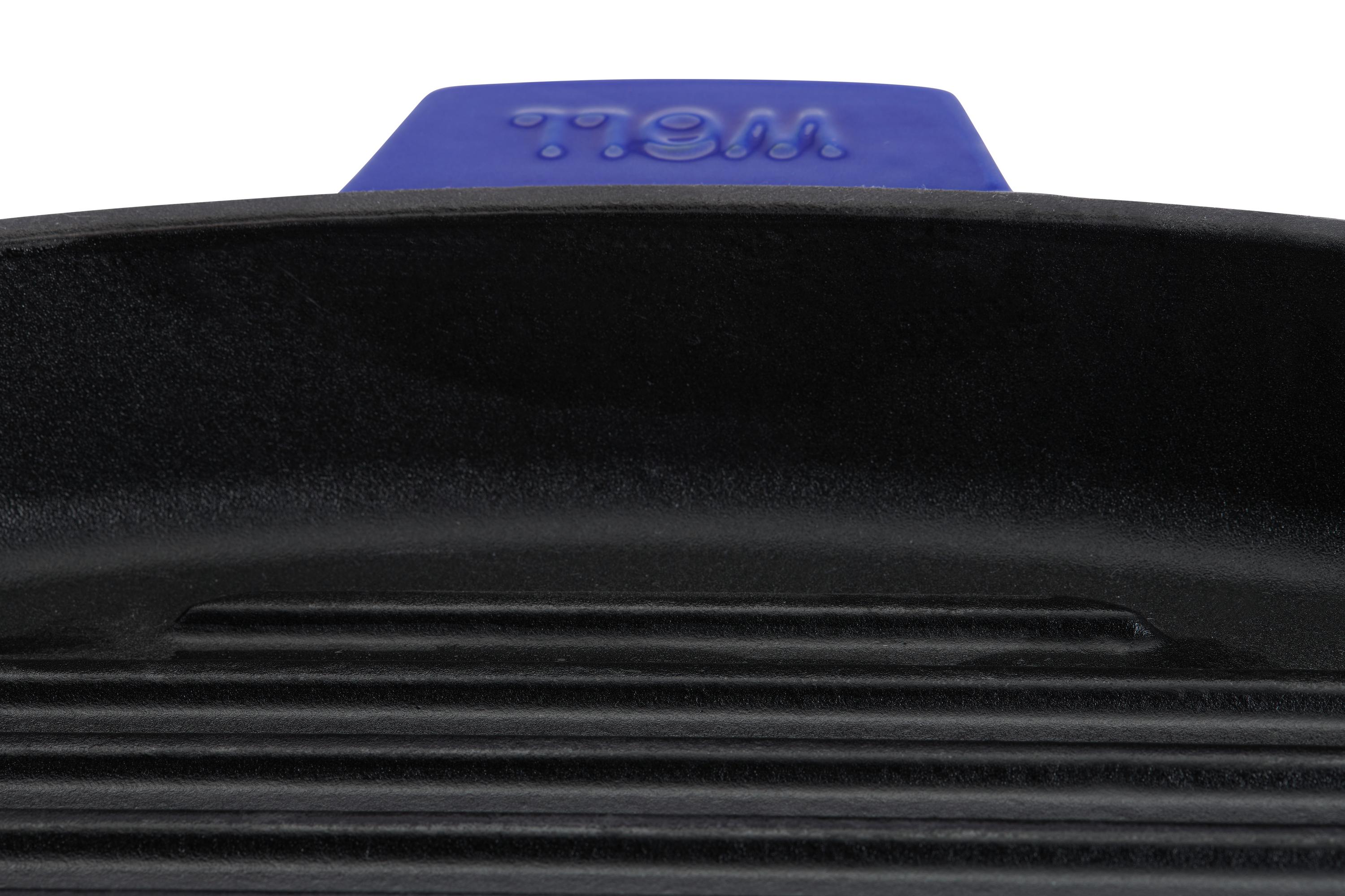 Iron Guss-Grillpfanne, mit Rillen und Steakpresse Detailansicht | Cobalt Blue | Alle Herdarten inkl. Induktion | 28x28cm