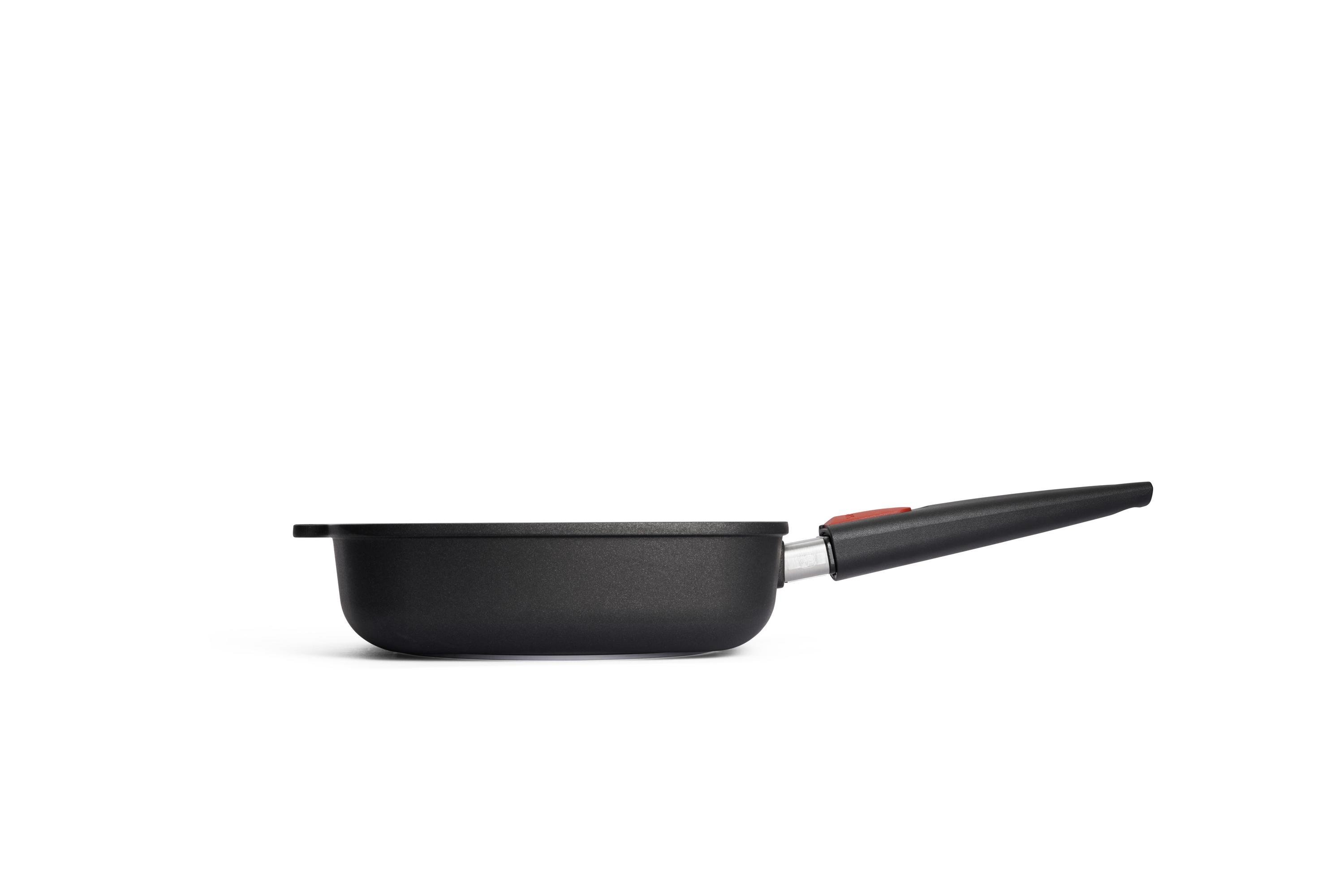 Nowo Titanium Gusspfanne, viereckig Seitenansicht | Stiel - Fest | 24x24cm | Alle Herdarten inkl. Induktion