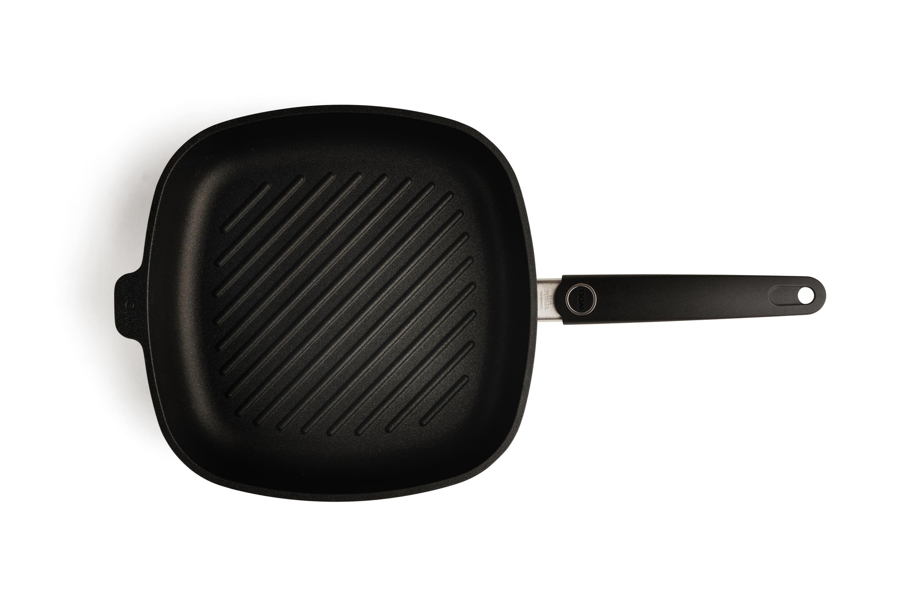 Titan Best Guss-Steakpfanne, viereckig, mit Rillen Draufsicht | Stiel - Fest | Ceran, Gas, Elektro, Halogen | 28x28cm