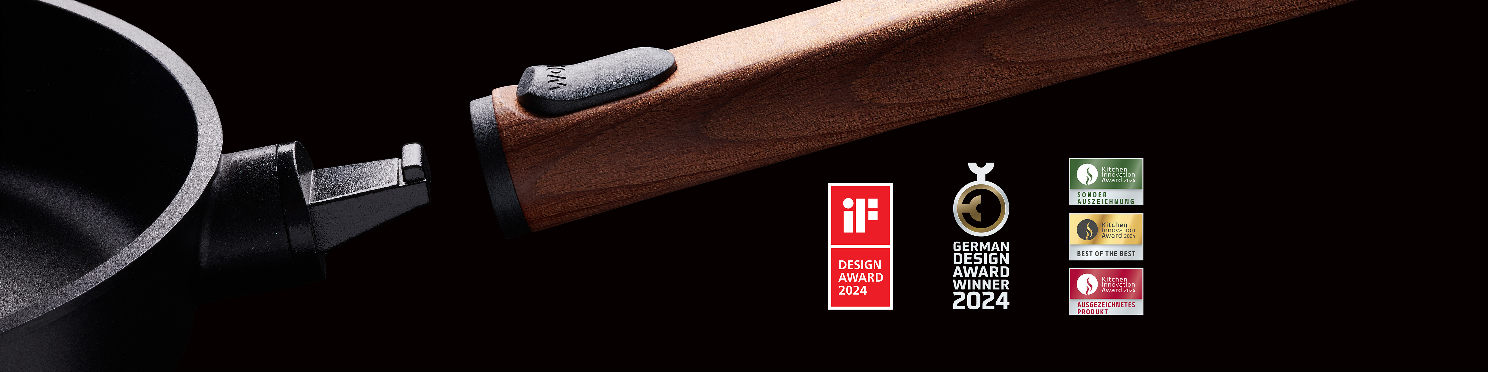 Die Eco Logic QXR Serie wurde mit dem iF Design Award 2024, dem German Design Award Winner 2024 und dem Kitchen Innovation Award 2024 für Sonderauszeichnung, Best of the Best und ausgezeichnetes Produkt ausgezeichnet. Im Hintergrund ist eine runde Eco-Log