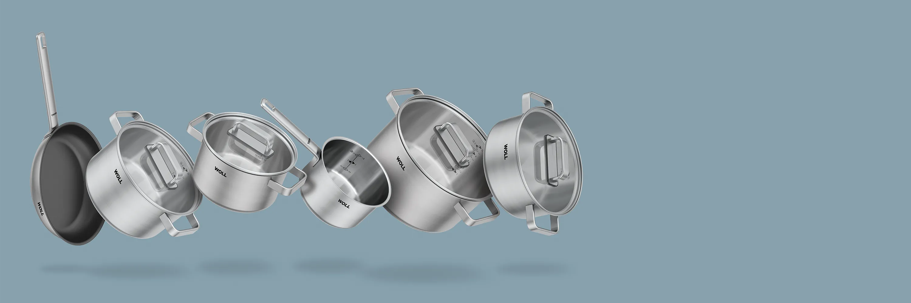 Die verschiedenen Geschirre sind nebeneinander schwebend dargestellt.