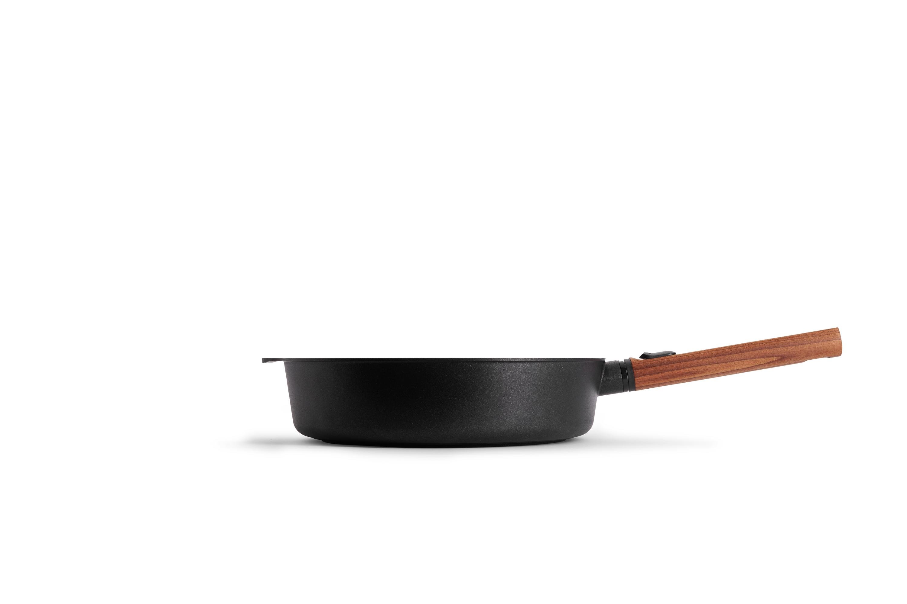 Eco Logic QXR Guss-Hochrandpfanne Seitenansicht | Holz - Abnehmbar | 28 cm | Alle Herdarten inkl. Induktion