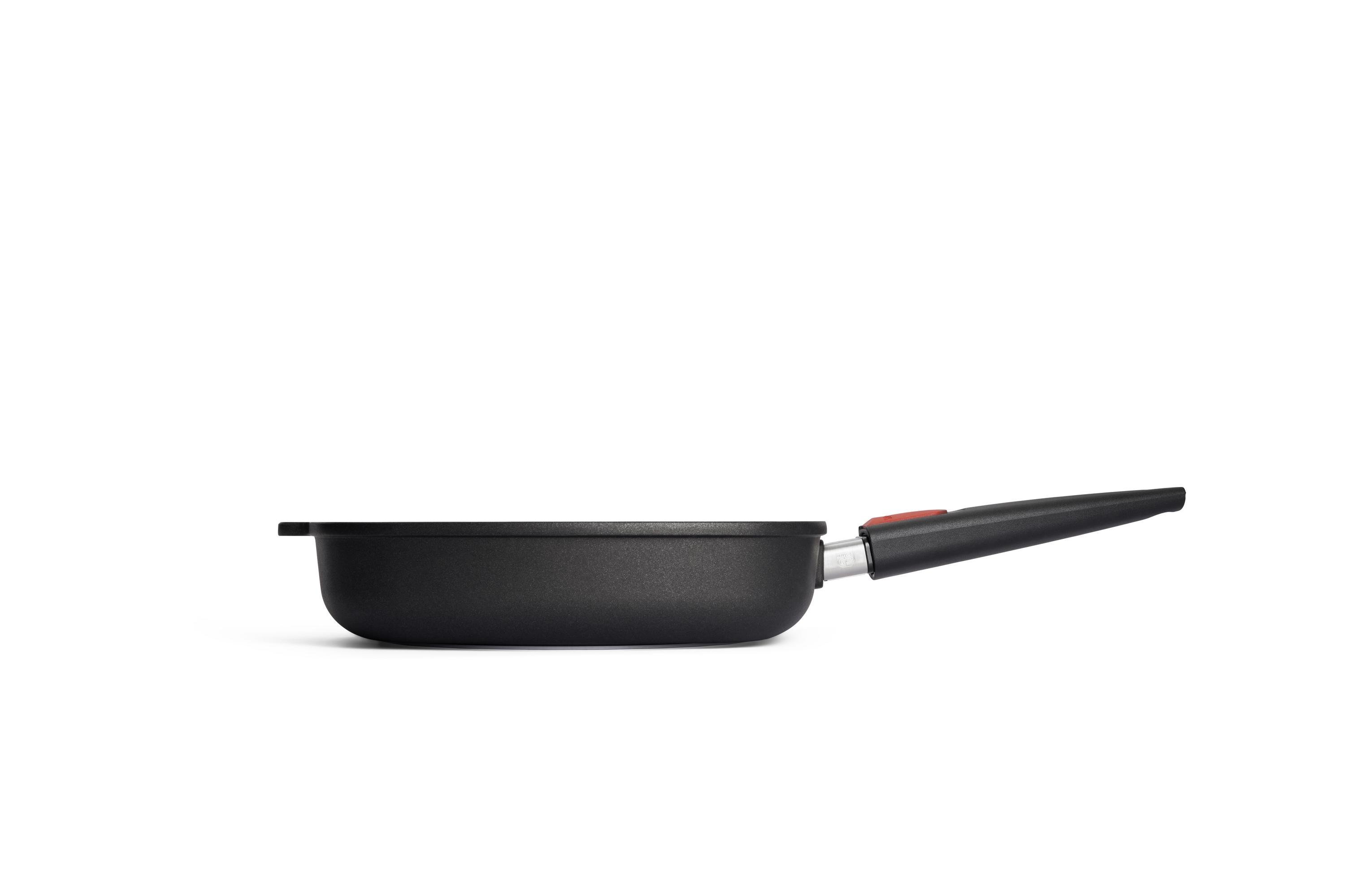 Nowo Titanium Guss-Steakpfanne, viereckig Seitenansicht | Stiel - Abnehmbar | Ceran, Gas, Elektro, Halogen | 28x28cm