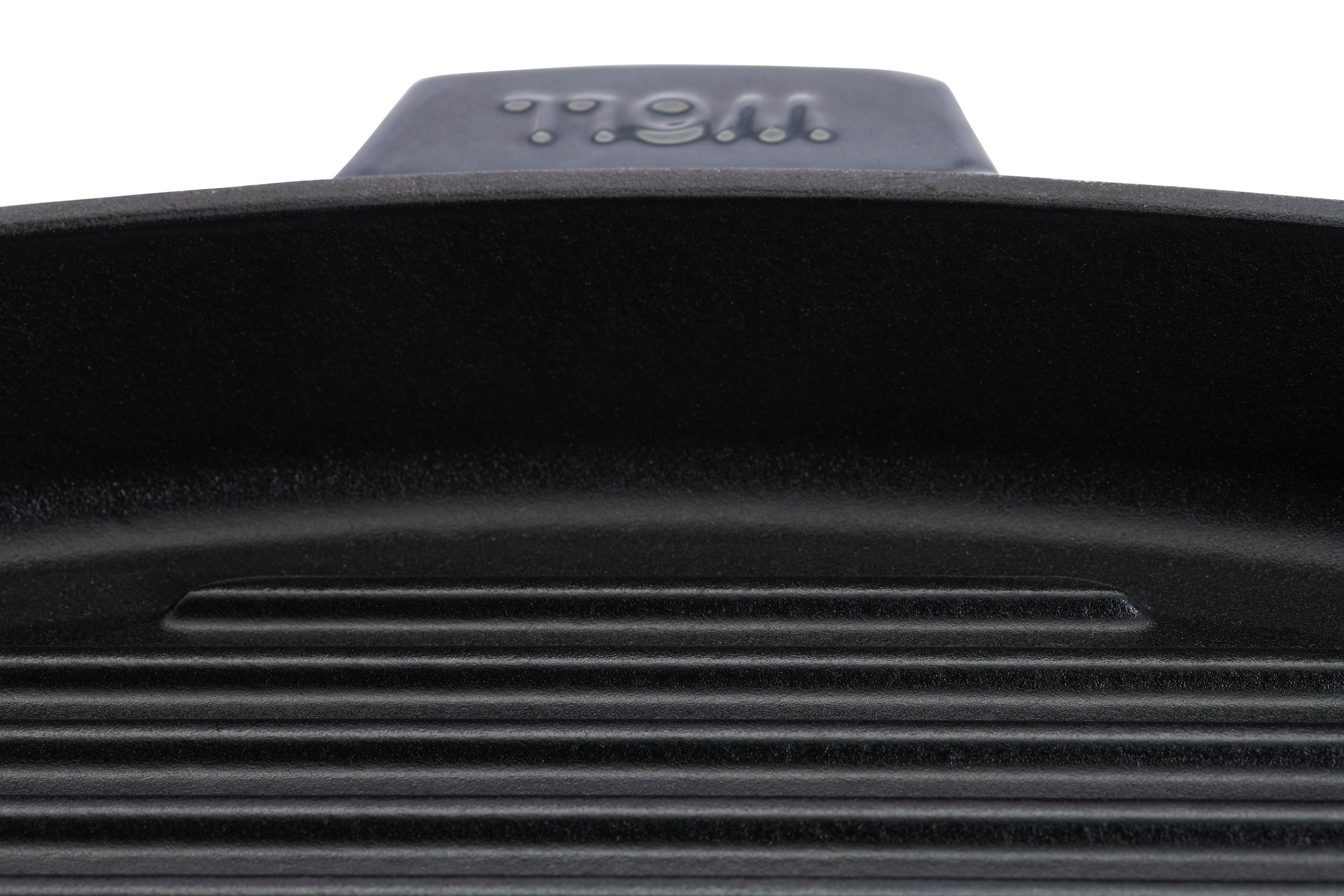 Iron Guss-Grillpfanne, mit Rillen und Steakpresse Detailansicht | Carbon Grey | Alle Herdarten inkl. Induktion | 28x28cm