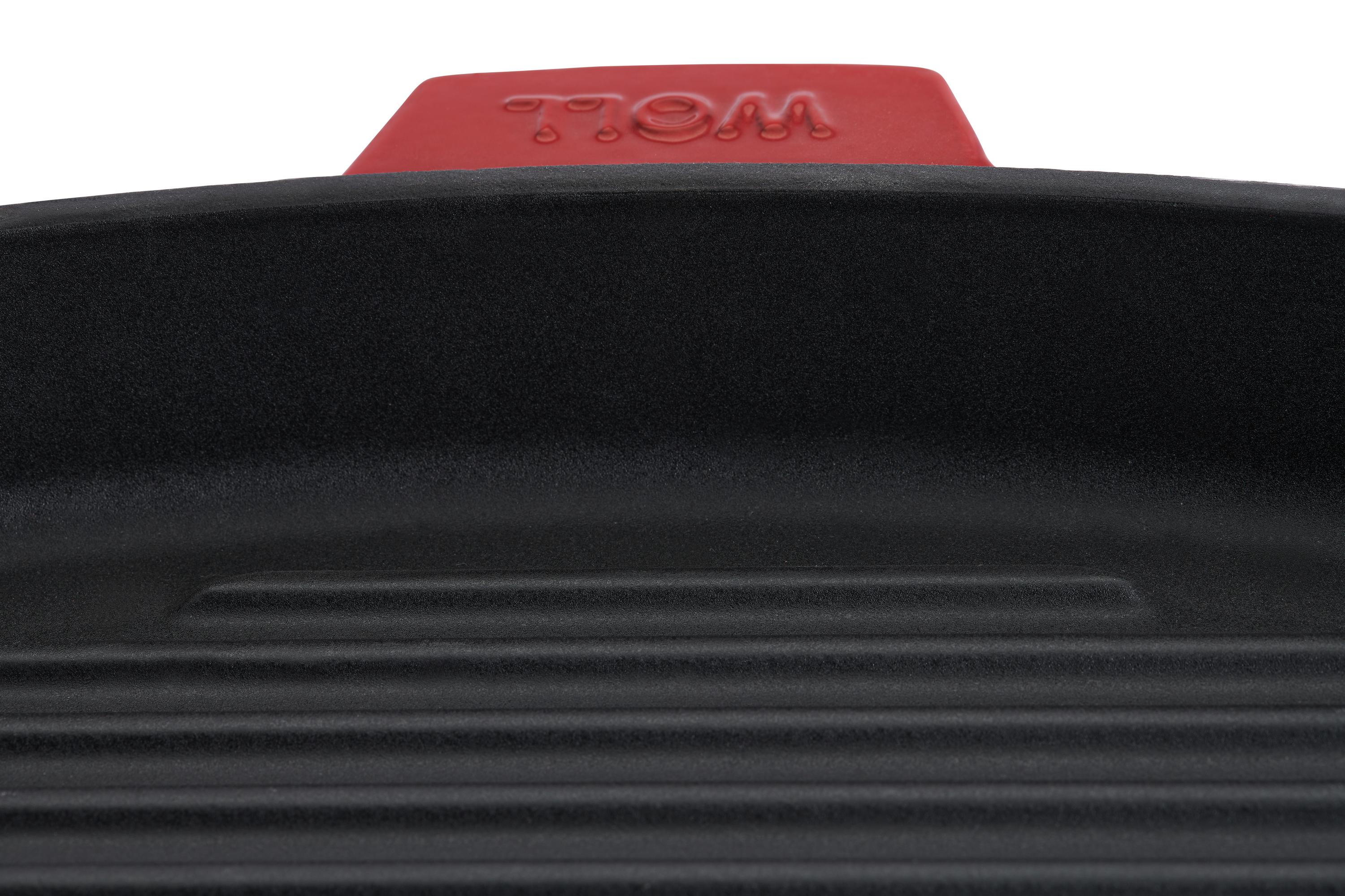 Iron Guss-Grillpfanne, mit Rillen und Steakpresse Detailansicht | 24x24cm | Alle Herdarten inkl. Induktion | Chili Red