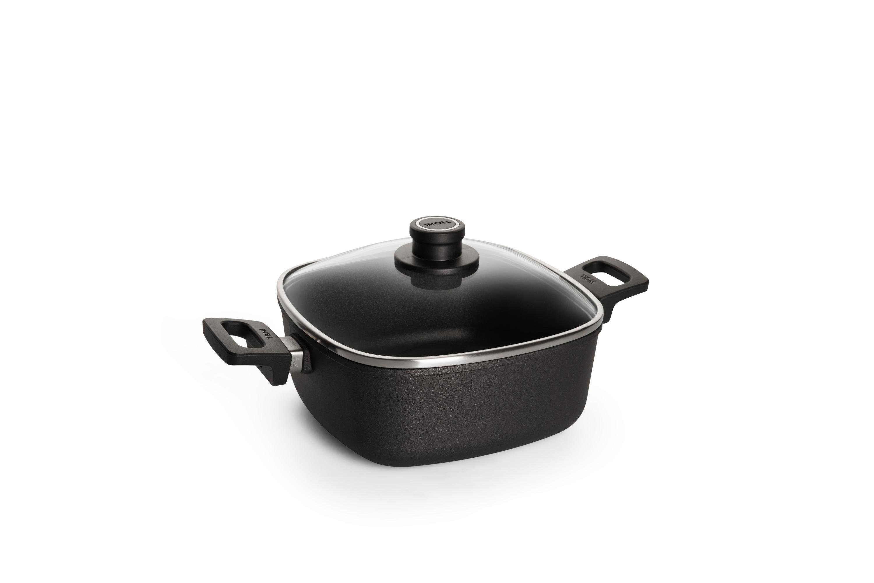 Nowo Titanium Guss-Kasserolle, viereckig | 24x24cm | 2 Seitengriffe | Ceran, Gas, Elektro, Halogen