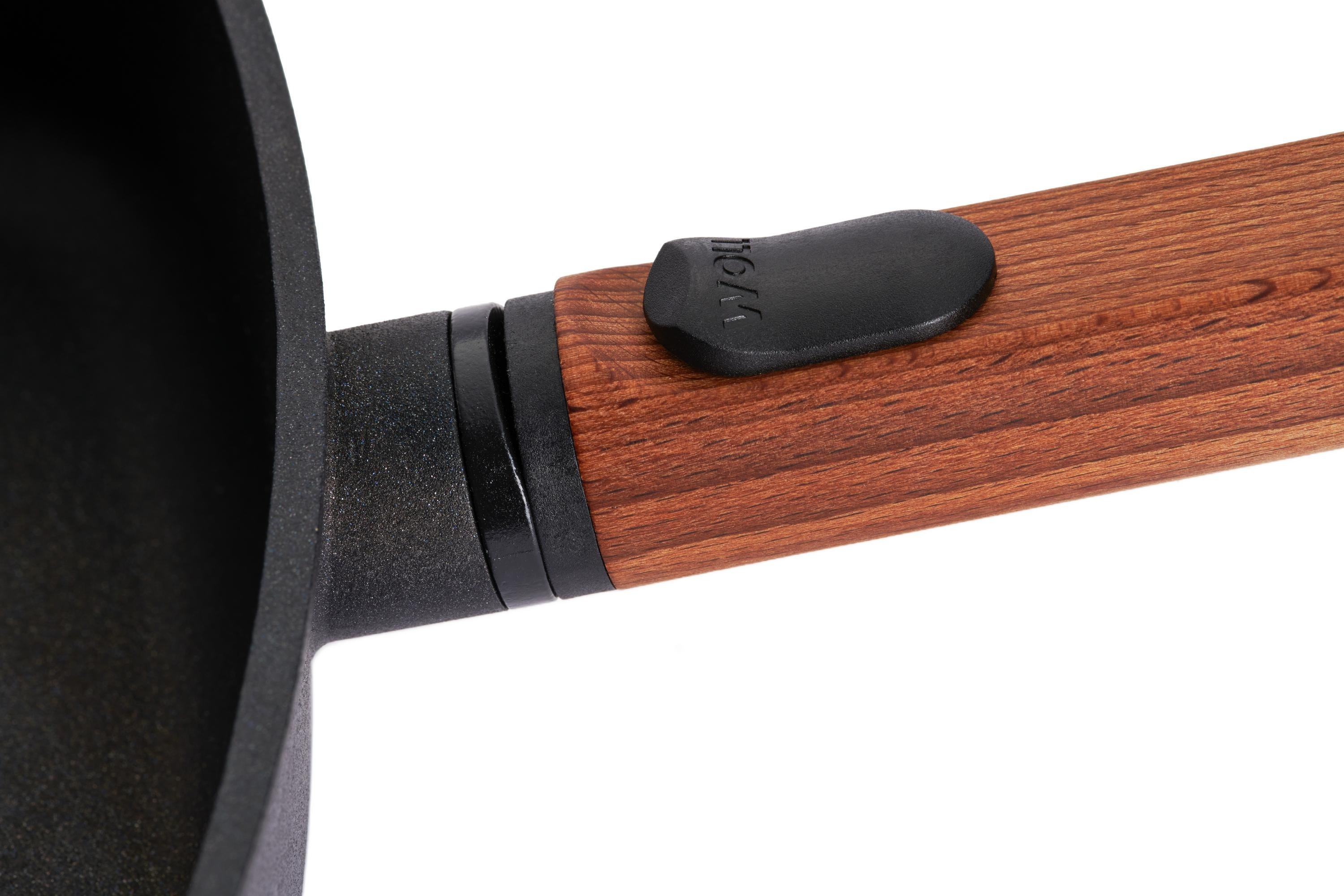 Eco Logic QXR Guss-Viereckpfanne Detailansicht | Holz - Abnehmbar | Alle Herdarten inkl. Induktion | 24 x 24 cm