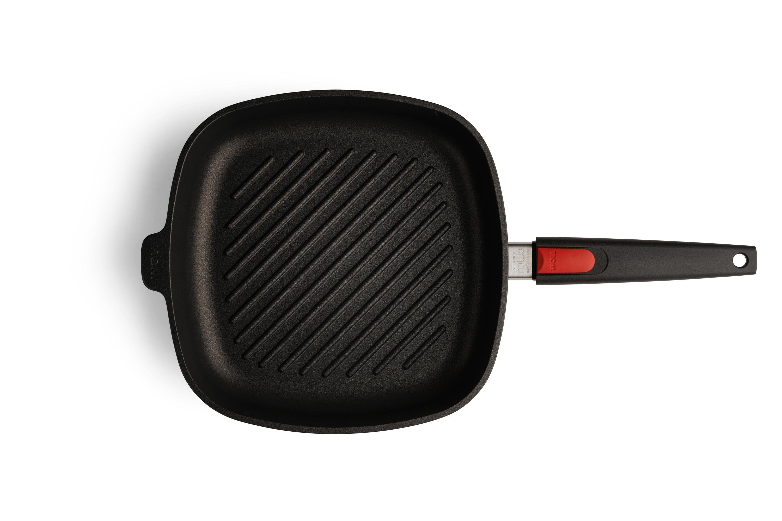 Nowo Titanium Guss-Steakpfanne, viereckig Draufsicht | Stiel - Abnehmbar | Ceran, Gas, Elektro, Halogen | 28x28cm