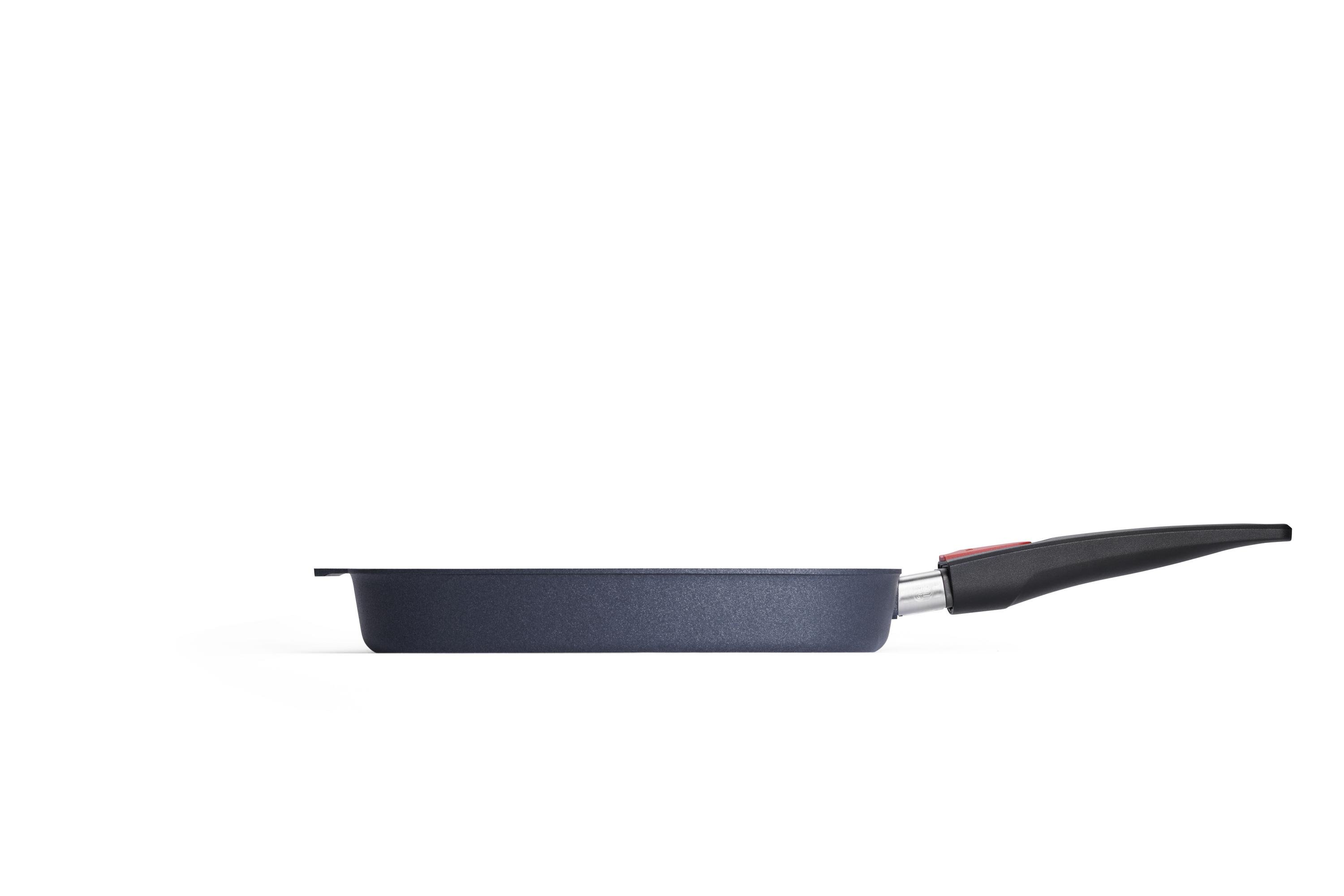 1628-1DPS_1628-1DPI_Profile Diamond Lite Guss-Steakpfanne, viereckig, mit Rillen Seitenansicht | Stiel - Abnehmbar | Ceran, Gas, Elektro, Halogen | 28x28cm