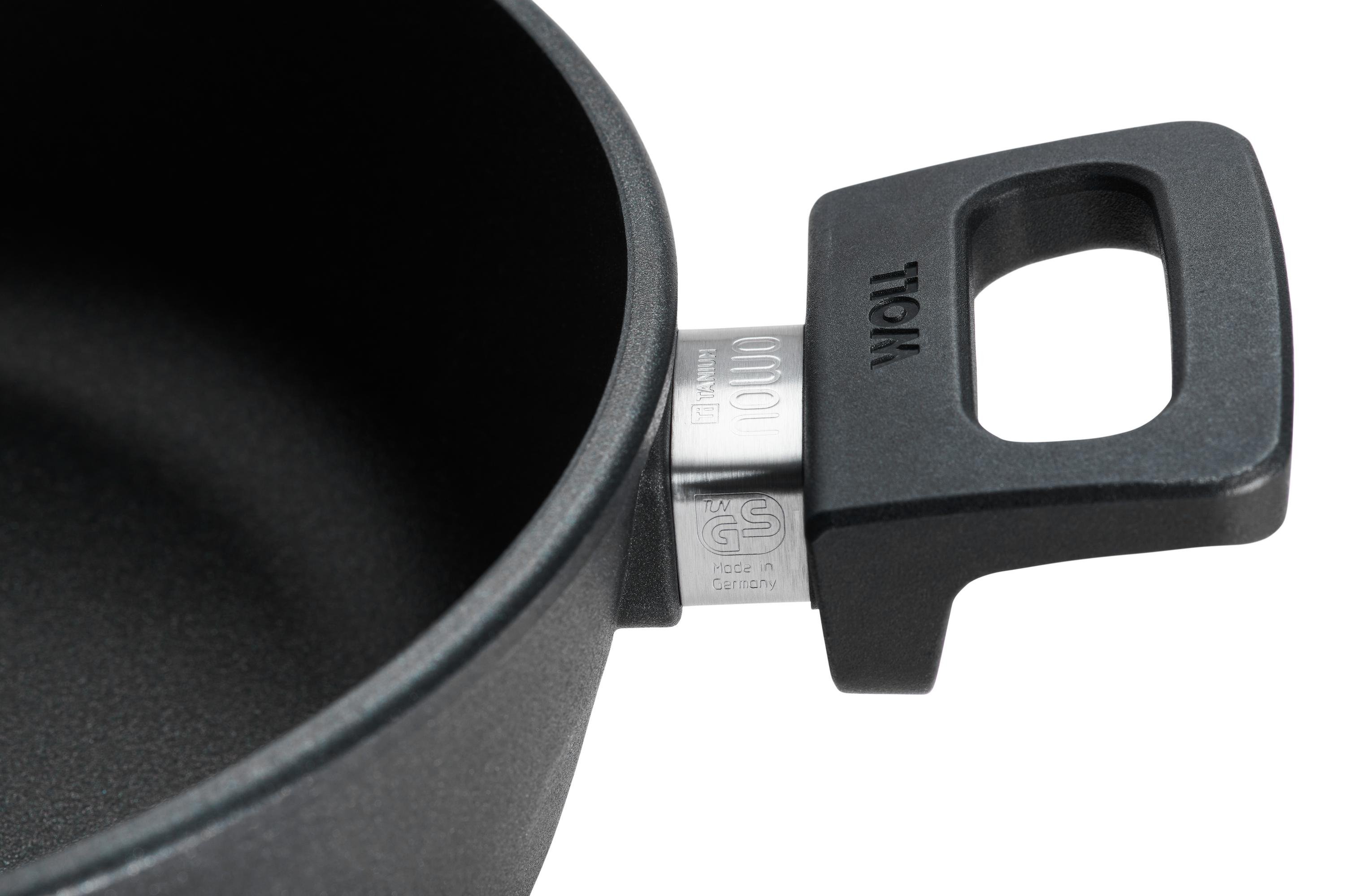 Nowo Titanium Guss-Kasserolle Detailansicht | 2 Seitengriffe | Ceran, Gas, Elektro, Halogen | 28cm